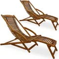 Casaria® Sonnenliege 2er Set Klappbar mit Fußstütze Kissen 2 Personen Wetterfest Holz Gartenliege 160x70 cm Akazie Garten Liegestuhl 160kg Belastbar Balkon