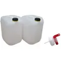 2 Stück 20 Liter Kanister Camping Wasserkanister Farbe natur inkl. Auslaufhahn (2x20knn + H.) - Schwarz
