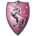 BestSaller 1162 Holz-Ritterschild Unicorn mit Einhorn Motiv, 2 Ledergriffe, 49 x 32 cm, pink