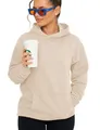 behype. Damen Oversize Hoodie Kapuzenpullover Einfarbig Basic Heavy Blank Pullover Unifarben Kapuzen-Sweatshirt Für Frauen DC_Damen_8001-Taupe Light-XS
