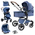 Bergsteiger Kinderwagen Lugo 3in1 | Kombikinderwagen Komplettset inkl. Zubehör - Babyschale, Buggy-Aufsatz, Sonnenschutz & Wetterfußsack | Isofix Station erhältlich