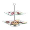 Relaxdays 2 x Etagere, 2 stöckig, eckig, Cupcake, Kekse, Obst, Muffin, Servierständer, Glas, Edelstahl, Silber/transparent