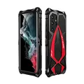 CeeDoo Stoßfeste Schutzhülle für Galaxy S22 Ultra 5G Militärisches Rugged integriertes Silikon Metall 360 Grad Hard Military Protection Case – Rot