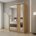BEAUTYSOFA | Kleiderschrank GAJA 120 cm Eiche Artisan, Schrank mit Spiegel – 2-türiger Schiebetürenschrank Schlafzimmerschrank