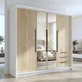 Geräumiger vier-türiger Kleiderschrank VIVO mit Schubladen und Metallgriffen – modernes Design