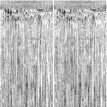 Silvester Lametta Vorhang Silber, Folie Fransen Vorhang Schimmer, Metallic Tinsel Vorhange Hintergrund Fringe Glitzervorhänge Fransenvorhang Metallfolie fur Party Deko Geburtstagsdeko -2stk-