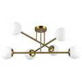 MasterLED Deckenleuchte 6-flammig, Mid-Century Design Kugellampe, Retro Wohnzimmerlampe aus Milchglas & Messing, E27, Gold - Gold