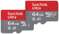 SanDisk Ultra microSDXC UHS-I-Speicherkarte 64 GB + SD-Adapter 2er-Pack (Für Smartphones und Tablets, A1, Class 10, U1, Full HD-Videos, bis zu 140 MB/s Lesegeschwindigkeit)