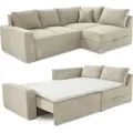 Ecksofa-Dauerschläfer Federkern Topper Bettkasten Schlafcouch in Cord Beige Grau / 15235 - Beige