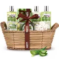 Damen Beauty Geschenkset Aloe Vera 11-tlg Körperpflege Bade Set im Flecht-Korb