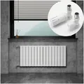 WITEN&NOCK Designheizkörper Paneelheizkörper mit Seitenanschluss Nabenabstand 500mm/550mm/900 mm, inkl. Durchgangsform Thermostatventil weiß 120 cm x 60 cm x 6.1 cm