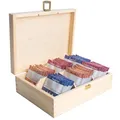Creative Deco Teebox Holz aus Natürliches Kiefernholz | 21 x 16 x 7 cm (+/- 0,5 cm) | Teekiste mit 6 Fächer und Deckel | Tee-Organizer | Perfekte für Decoupage, Dekoration Lagerung der Teebeutel