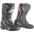 Bogotto Carta Race perforierte Damen Motorrad Stiefel, schwarz-weiss-pink, Größe 41