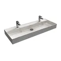 Aqua Bagno Doppelwaschtisch 120 cm breit, Keramik Doppelwaschbecken in Weiß Hochglanz, rechteckiges Waschbecken mit zwei Hahnlochbohrung, Waschtisch eckig, Wandmontage oder Badmöbel-Kombination