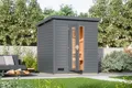 Chillroi® Karibu Saunahaus MELO 38 mm naturbelassen Außensauna Gartensauna versch. Ausführungen inkl. Saunaofen und 18kg Saunasteinen (Melo 2 GRAU)