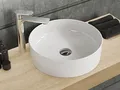 Aqua Bagno | Rundes Aufsatzwaschbecken weiß glänzend, Keramikbecken, Waschschale, Handwaschbecken | 42 cm breit