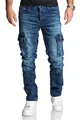 REPUBLIX Herren Cargo Jeans Regular Slim Denim Hose Destroyed R7977 Dunkelblau W30/L30
