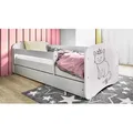 Kinderbett Jugendbett Katze 70x140, 80x160, 80x180 cm - Komplettset mit Matratze, Schublade & Rausfallschutz - Weiß