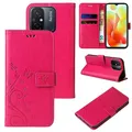 LBH Handy Hülle für Xiaomi Redmi 12C Case Handytasche Schmetterling Blumen Flower Standfunktion Schutzhülle Magnet Rundum Schutz 360 Grad Flipcase Cover Pink