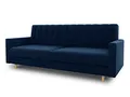 Schlafsofa Sara - Sofa mit Schlaffunktion und Bettkasten, Bettsofa mit Wellenfeder, Schlafcouch mit Holzfüße, Couch vom Hersteller, Couchgarnitur, Velours (Dunkelblau (Kronos 09))