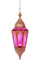 Orientalisches Windlicht hängend Laterne Glas Lalita Pink 41 cm groß | Orientalische Teelichthalter Hängewindlicht mit Henkel orientalisch | Marokkanische Windlichter als Hängewindlichter