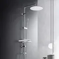 JOHO Regendusche Duschsystem mit Ablage, Duschset ohne Duscharmatur mit Edelstahl Duschstange, Kopfbrause D20cm Chrom