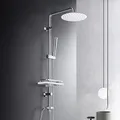 Görbach Edelstahl Duschset Regendusche Duschsystem ohne Armatur mit Verstellbarer Duschstange, Kopfbrause 20 cm und Duschablage Chrom