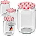 Wellgro Vorratsglas Einmachgläser mit Schraubdeckel TO 82, rot kariert, (50-tlg) 550 ml