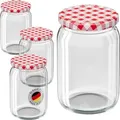 WELLGRO 50 x 550 ml Einmachgläser mit Schraubdeckel TO 82 – rot kariert - Luftdichte Rundgläser ideal zum Einkochen und Aufbewahren - Rot