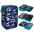 COOLPACK Feder Mäppchen Etui gefüllt Federmappe 3 Fach Zipper UNICORN EINHORN