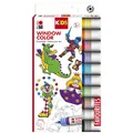 Marabu 0306000000100 - Kids Window Color Set mit 10 x 25 ml Farbe und Malvorlage A4 mit 18 Motiven, Fenstermalfarbe auf Wasserbasis, geeignet für Glas, Spiegel, Fliesen und Folie