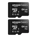Amazon Basics microSDXC-Speicherkarte mit Adapter in voller Größe, A2, U3, Lesegeschwindigkeit bis zu 100 MB/s, 64 GB, Schwarz (2er-Pack)