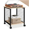 tectake® Couchtisch mit Stauraum, Nachttisch mit 2 Ablagen, Beistelltisch mit Rollen, 40 x 40 x 48 cm, Wohnzimmertisch, Nachttisch, Tisch Beistelltisch Couch - Industrial Holz hell, Eiche Sonoma