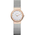 BERING Damen Quarz Uhr | Armbanduhr 26 mm roségoldenes Edelstahlgehäuse und silbernes Zifferblatt | Milanaisearmband | Saphierglas | 5 ATM | 10126-066