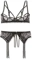 Abierta Fina Damen Juego Ligas Con Gemas Grandes Abierta Fina Sexy Dessous Mädchen Straps Set mit Gems groß, Schwarz (Black Black), L EU