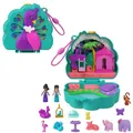 Polly Pocket-Puppen und Spielset, Peacock Garden-Schatulle, Reisespielzeug mit 2 kleinen Puppen und Tieren, Zubehörteile für Tiere, HWN97