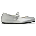 Birkenstock für Damen. 1030072 Santa Clarita Ballerina-Pumps aus silbernem Leder (39), Wohnung, Schnalle, Lässig