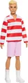 Barbie Fashionistas Ken-Puppe Nr. 241 in rot-weiß gestreiftem Oberteil und rosafarbener kurzer Hose mit weißen Sneakern, blond, Modepuppe, Männlich, 3 Jahr(e), Junge/Mädchen, 300 mm, 174 g