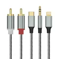 Lightning/USB Typ C/3.5mm auf 2 Cinch Aux Kabel 1.3M, 3 in 1 2 RCA Cinch Kabel Stereo für Lightning/USB Typ C/3.5mm Schnittstelle Kompatibel mit iPhone/Huawei/Samsung Galaxy/Google Pixel/OnePlus