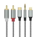 3 in 1 Audiokabel 1,3m 2 RCA Cinch iPhone Samsung Huawei Lightning USB C Aux