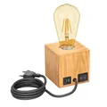 ledscom.de Tischlampe HITO, Holz massiv, eckig, USB, inkl. E27 Lampe Retro, gold, 489lm, extra-warmweiß