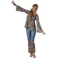 dressforfun Hippie-Kostüm Frauenkostüm Hippie Girl Harmony, Outfit in Jeans- und Ornamentenoptik bunt XXL | XXL