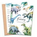 MeinBaby123® 10 Einladungskarten Kindergeburtstag Jungs | süße Geburtstagseinladungen für Kinder | Dinosaurier Einladungskarten | inkl. 10 Briefumschläge | Premium Qualität (Dino V1)