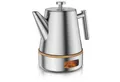 Arendo Teekanne Edelstahl Isolierkanne mit Stövchen & Siebeinsatz, 1000ml, Metallgriff, 1 l, (Set, 3-St., Teesieb, Stövchen), Doppelwandige Thermo Isolierung, Kanne mit Teesieb für losen Tee