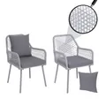 Mendler 2er-Set Gartenstuhl HWC-O12, Outdoor Sitz-/Rückenpolster Aluminium Seilgeflecht Rope - hellgrau, Bezug hellgrau