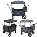 FableKids Bollerwagen Leo X4Plus mit Dach | 4 Sitzplätze | Faltbarer Transportwagen | XXL-Hecktasche | 4X 5-Punkt-Gurt | 360° Offroad Räder | Fußbremse | Oxford 600D | Belüftungsnetze| Blueberry Blue