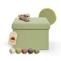 Laleni Sitzbank mit Stauraum - Truhenbank mit Stauraum 41x31 cm - kleine Sitztruhe mit Stauraum - Sitzwürfel - Aufbewahrungsboxen - Sitzbank klein - Polsterhocker - Sitz Hocker - Teddy Ottoman Grün