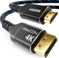 deleyCON 1,5m 4K DisplayPort auf HDMI Kabel Kurz (Für HDMI Monitor, TV, Beamer) - 4K@60Hz - Aluminium-Stecker + Nylonkabel - für DP Computer, PC, Grafikkarte