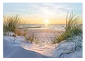 WallArena - Vlies Fototapete Strand Meer Nordsee Dünen Sonne Panorama Natur 312x219 cm - Fototapeten - Tapeten - für Wohnzimmer Schlafzimmer - Vliestapete Wandtapete Tapete 3D Effekt- inkl. Kleister