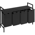 STEELSØN Wäschekorb Rigil aus Metall (4 Fächer (160 L) mit 1 MDF-Ablage, schwarz), auch verfügbar mit 2 oder 3 Fächern, ausziehbar & abnehmbar schwarz 160 l